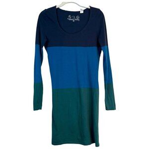 Threads 4 Though Womens Color Block Long Sleeve Mini Dress Sz Medium Green Blue